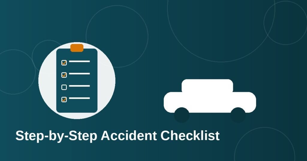 Illustration of a checklist and a car after a roadside accident
