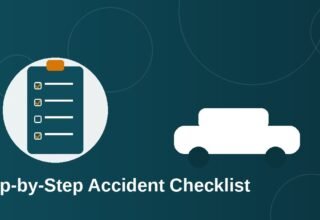 Illustration of a checklist and a car after a roadside accident