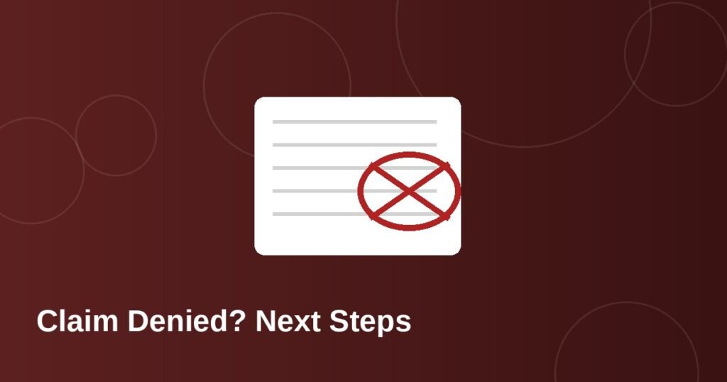 Illustration of a denied insurance claim letter with a red stamp