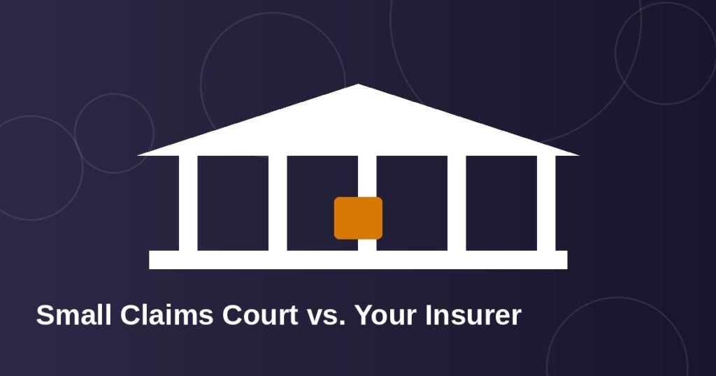 Illustration of a small claims courthouse with a car accident case file
